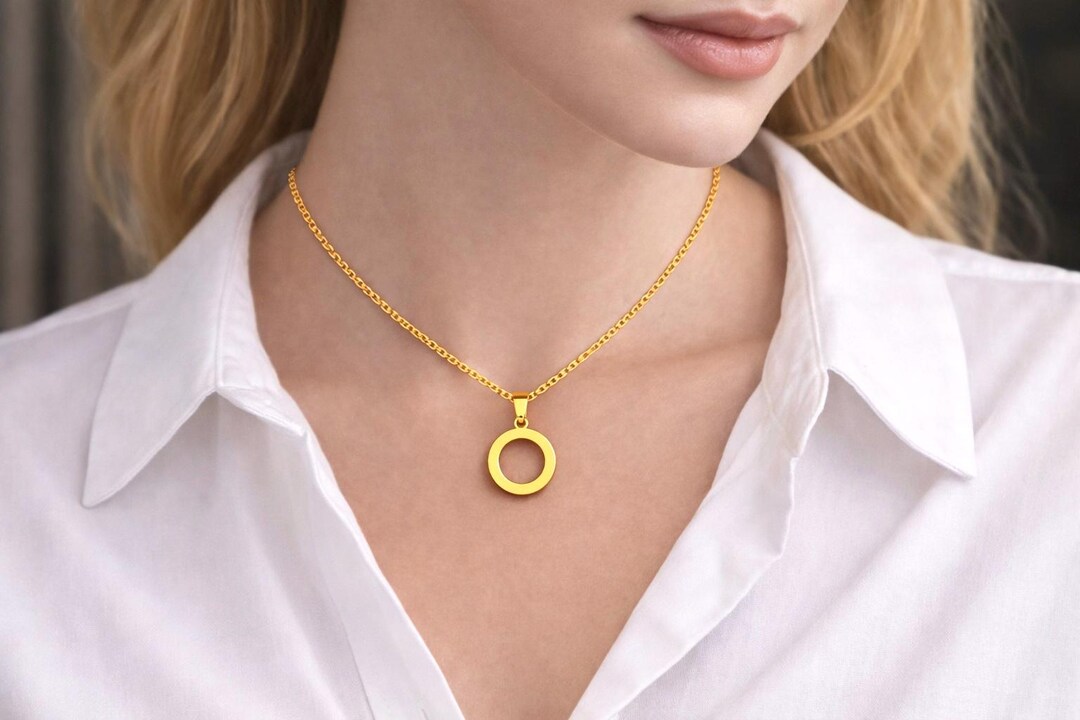 14K Solid Gold Circle Pendant Necklace – Minimal Open Circle Design ...