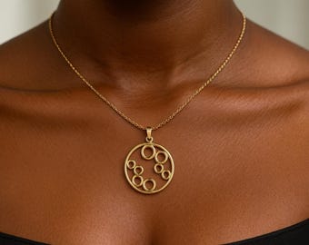 14K Gold Geometrische Kreis Anhänger Halskette