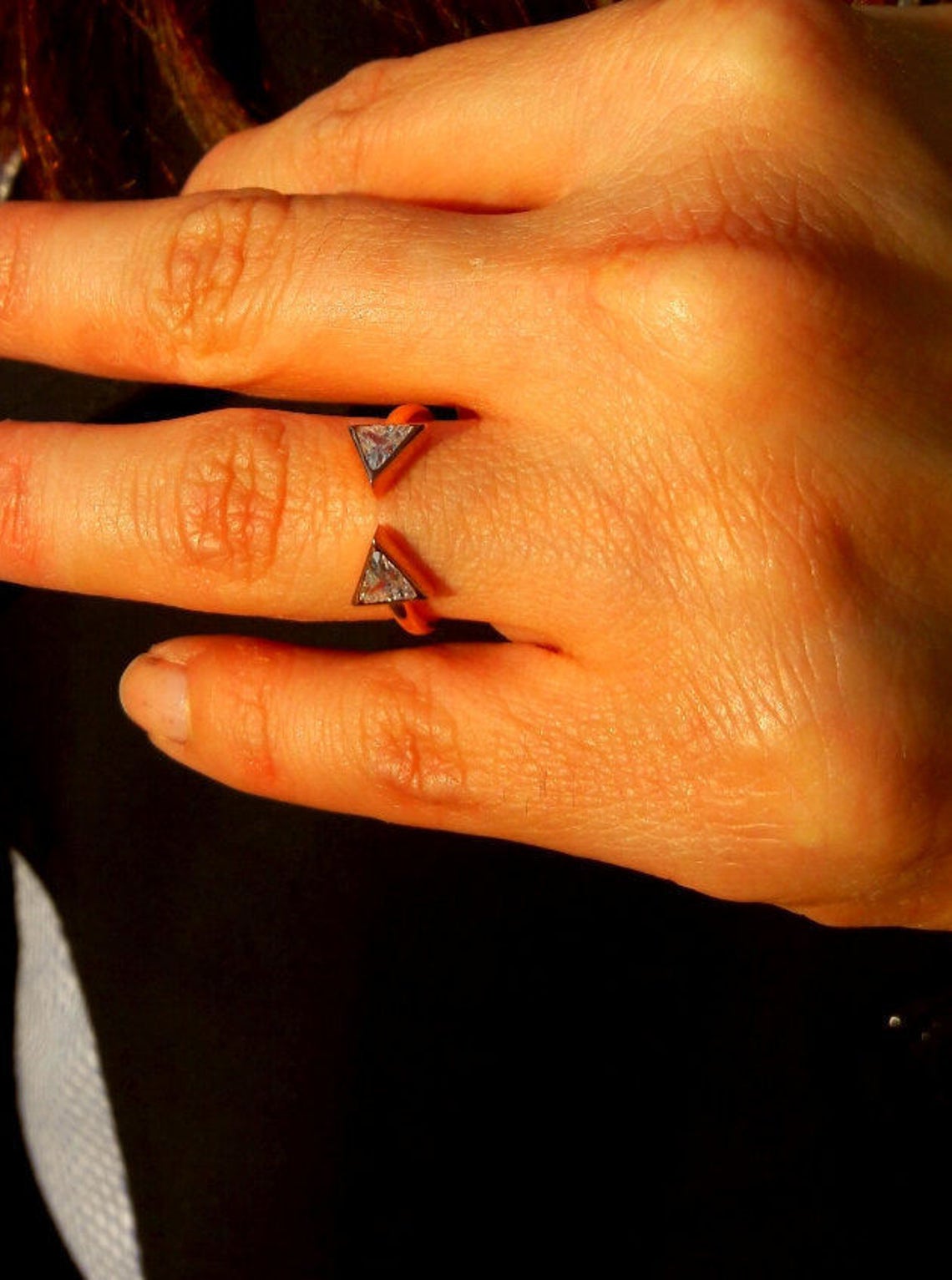 14K Solid Gold Trillion Ringtriangle Ringopen Ringdiamond Etsy