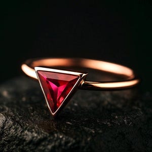 8k Solid Gold Cz Ruby Ring / Triangle Ring / Stacking Ring / Gold Ring / Ruby Ring/ 8K Solid Gold & Cz Ruby  Triangle Ring / Ruby Jewelry