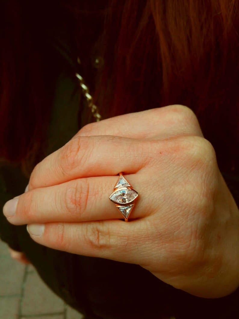 Marquise Diamant Ring / Diamant Ring / Dreieck Ring / Marquise Ring / Gold Ring / Diamant Gold Ring / Rose Gold Ring / Handgemachter Ring Bild 3