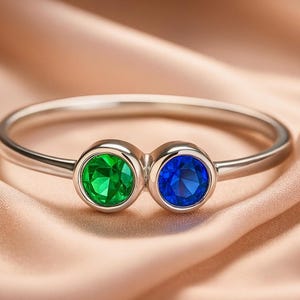 8K Solid Gold Birthstone Ring – Family Ring - Two Stone D Color VVS1 Moissanite, Two Stone Birthstone Ring in 8K Solid Gold, Custom Jewelry