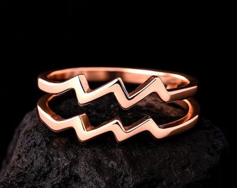 8k Solid Gold Aquarius Ring / Zodiac Ring / Horoscope Ring / Astrology Sign / Zodiac Jewelry / 8k Solid Handmade Zodiac Aquarius Ring