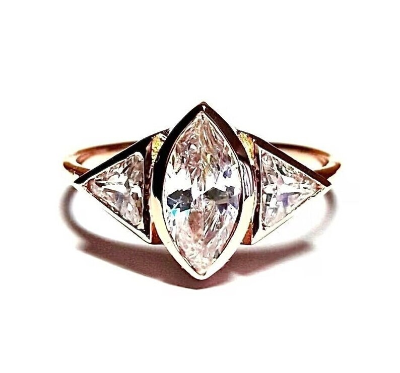 Marquise Diamond Ring / Diamond Ring / Triangle Ring / Marquise Ring / Gold Ring / Diamond Gold Ring / Rose Gold Ring / Handmade Ring image 1