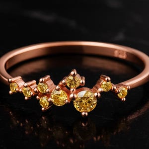 Sterling Silver CZ Citrine Cluster Ring – 925 Silver Yellow Gemstone Stacking Ring, Dainty Minimalist Jewelry Gift for Women