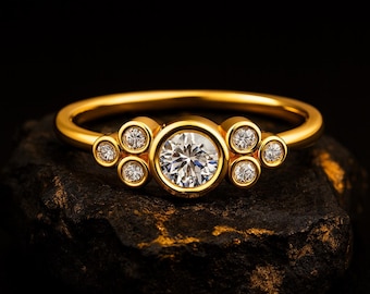 14k Gold CVD Diamond Ring, Unique Cluster Design, Ethical Lab-Grown Diamond Ring, Elegant Gold Fine Jewelry, Diamond Ring, Gold Ring