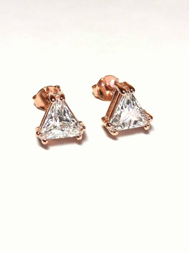 14K Solid Gold Earrings-triangle Earrings-solitaire - Etsy