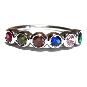 Anello con pietra portafortuna in oro massiccio 8k con 7 pietre - Anello per la mamma - Anello per la famiglia - Anello con pietra portafortuna - Anello con pietra portafortuna personalizzato - Gioielli con pietra portafortuna