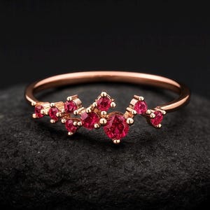 Cz Ruby Cluster Ring / Ruby Ring / Cluster Ring / Gold Ring / Stacking Rings / Handmade Ruby Jewelry