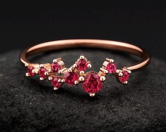 Cz Ruby Cluster Ring / Ruby Ring / Cluster Ring / Gold Ring / Stacking Rings / Handmade Ruby Jewelry