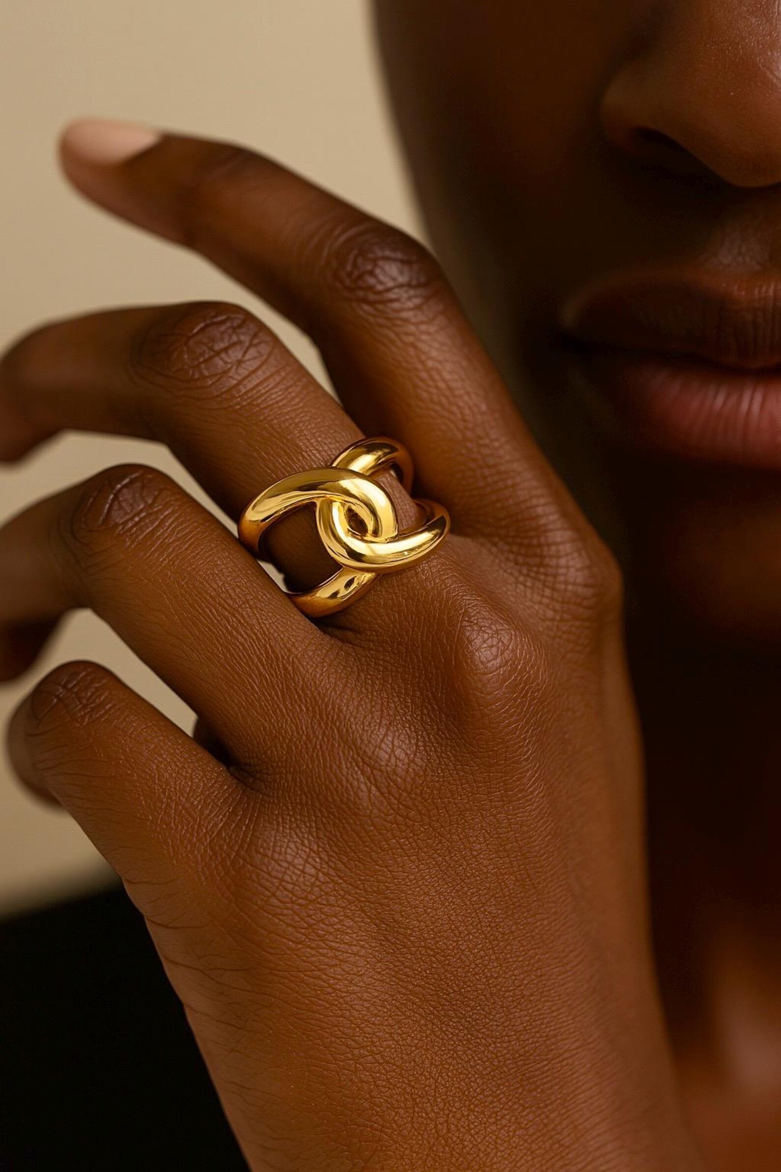 Golden Rings With Chain 8K Solid Gold Chain Ring-rose Gold Ring-white Gold Ring-gold Ring-chain ...