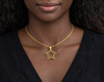 14K Gold Geometrische Halskette, Durchbrochener Gold Anhänger, Minimalistischer Luxus Goldschmuck