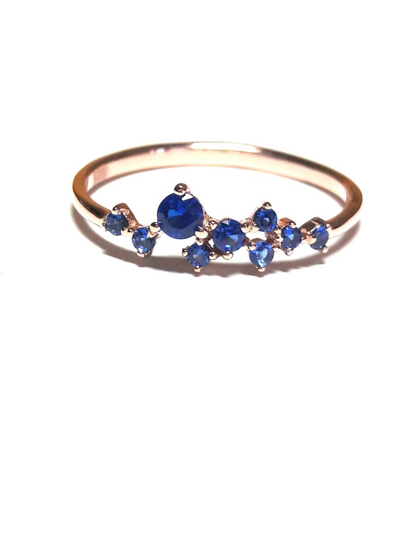 14K Gold Ring Cluster Ring 14K Solid Gold Ring Sapphire Jewelry 14K Solid Gold /& Handmade Natural Sapphire Ring Sapphire Ring