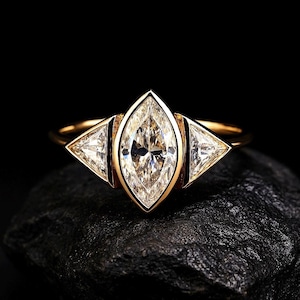 Cz Marquise Ring / Marquise Ring / Diamanten Ring / Gouden Ring / Driehoekring / Handgemaakte Marquise Ring