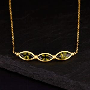 Marquise Cut Green CZ Peridot Necklace – 925 Sterling Silver Gold Plated | Dainty Layering Necklace | August Birthstone Jewelry