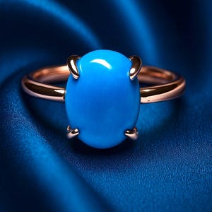 Solid Gold Turquoise Ring – 8K Gold Cabochon Cut Turquoise Statement Ring, Minimalist Fine Jewelry Gift for Her, Bold Fine Jewelry