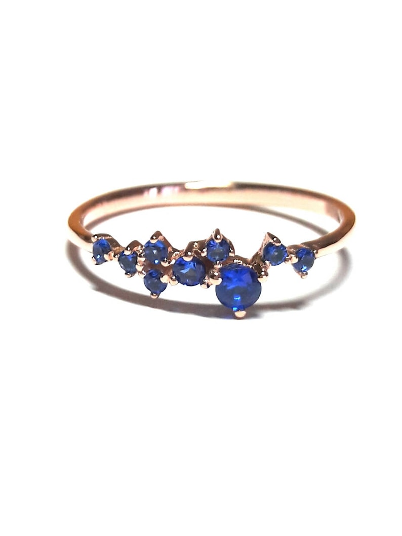 14K Gold Ring Cluster Ring 14K Solid Gold Ring Sapphire Jewelry 14K Solid Gold /& Handmade Natural Sapphire Ring Sapphire Ring