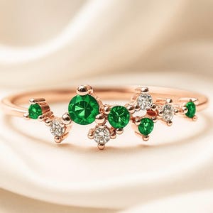Cz Emerald Cluster Ring / Emerald Ring / Cluster Ring / Gold Ring / Stacking Rings / Handmade Emerald Jewelry