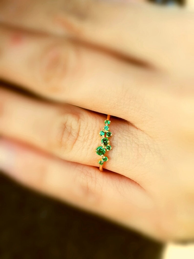 Emerald Cluster Ring / Emerald Ring / Emerald Cluster Ring / Cluster Emerald Ring / Rose Gold Ring / Gold Ring / Handmade Emerald Jewelry image 2