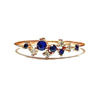 Cz Sapphire Cluster Ring / Sapphire Ring / Cluster Ring / Gold Ring / Stacking Rings / Handmade Sapphire Jewelry