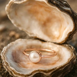 8k Solid Gold & Natural Freshwater Pearl Ring /  Gold Ring / Pearl Ring / Stacking Ring / Promise Ring / Pearl Jewelry