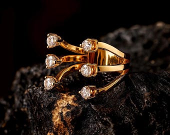 8K Gold,14K Gold Multi-Stone Diamond Ring | Modern CVD Diamond Statement Ring | Unique Geometric Design | Luxury Gift for Her, Diamond Ring