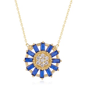Sapphire Baguette Necklace - Sapphire Necklace - Gold Necklace - Diamond Necklace - Baguette Necklace - Gift For Her - Sapphire Jewelry