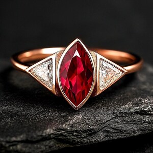8k Solid Gold Cz Marquise Ruby Ring / Marquise Wedding Band / Triangle Ring / Promise Ring / Engagement Ring / Marquise Ring /Gift For Her