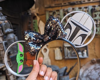 Mandalorian and The Child - Star Wars Baby Yoda Inspired Mickey Ears - 3D printed
