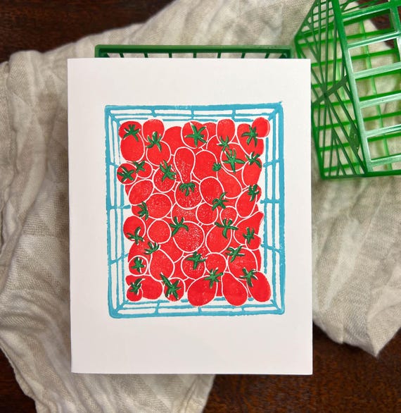 Tomato Basket Print Card (hand printed)