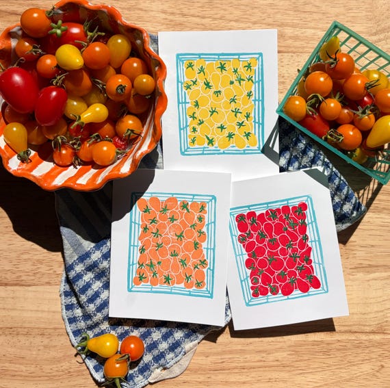 Tomato Basket Print Card (hand printed)