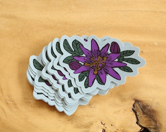 Pegatina de flor de la pasión - Vinilo, resistente al agua, pegatina para botella de agua
