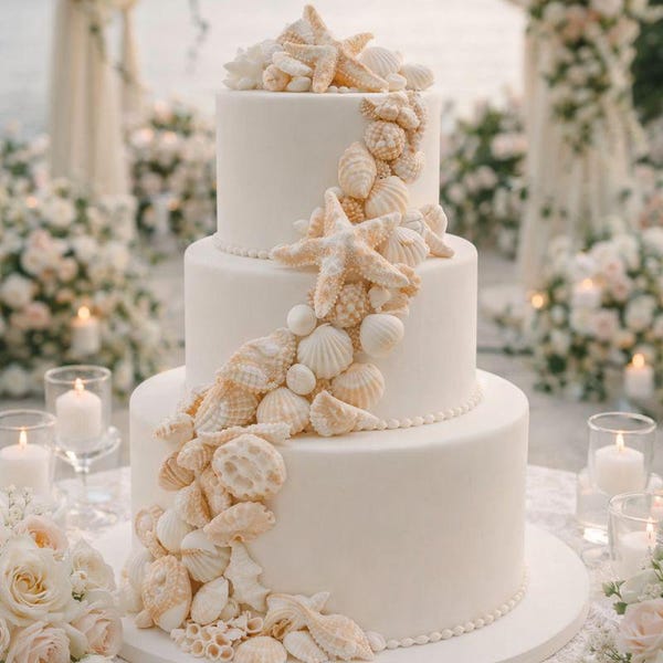 50 Stück Realistische Muscheln Beige Kuchen/Cupcake Topper Fondant