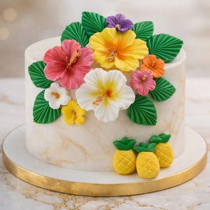 Hawaiian Party Tropical Hibiscus Fondant Flowers Cake Cupcake Decorations Toppers