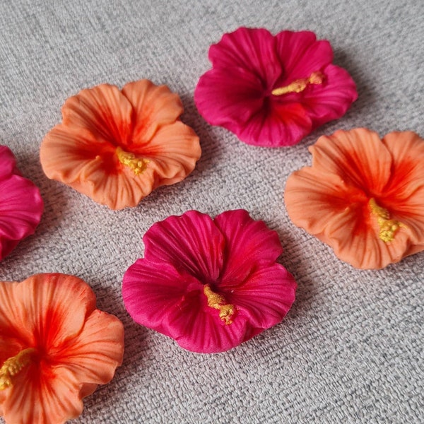 Large 6 Edible Sugar Hibiscus flowers Cake Cupcakes Decorations DIY Toppers