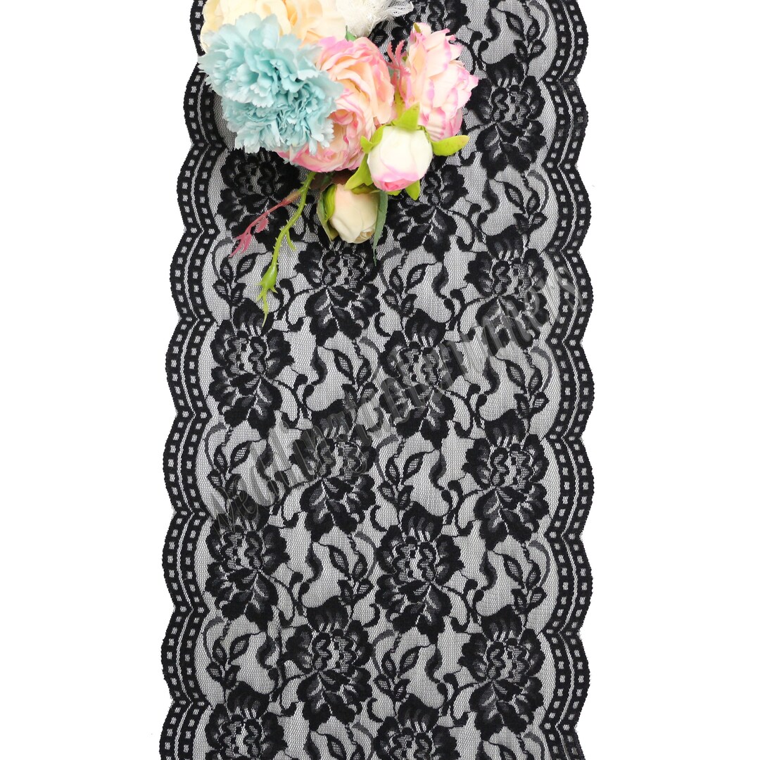 Black Table Runner, Lace Table Runner, Macrame Table Runner, Table