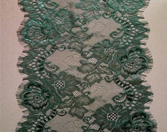 Dark green table runner, 12" wide ,white lace table runner , lace table runner,  wedding runners, lace table runner, table runners,  R160901
