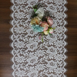 Ivory lace table runner, macrame table runner,  ivory lace runner, 15 inches/38cm wide  ,lace table runner, centerpieces,weddings