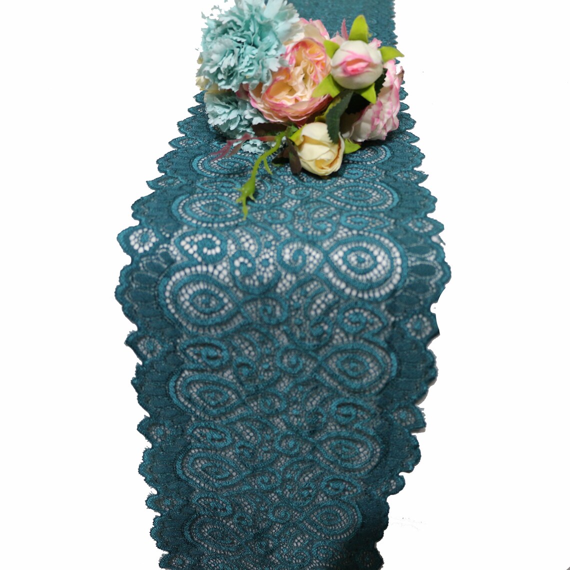 Teal Table Runner Green Lace Table Runner 7 Wide Etsy