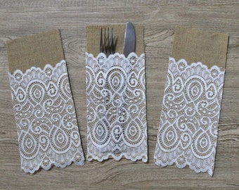 Set of 10 PCS, Burlap Silverware Holders, Rustic Silverware Holders, Wedding Rustic Menu, Wedding Table Set, BR122701