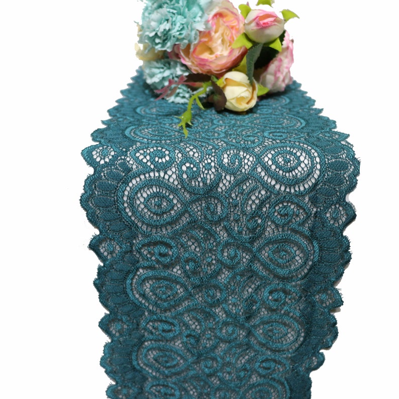 Teal Table Runner Green Lace Table Runner 7 Wide Etsy
