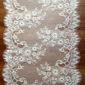 Extra wide table runner/ivory lace table runner/ white table runner/  16" wide/wedding  table runners/6ft-10ft/party table runners