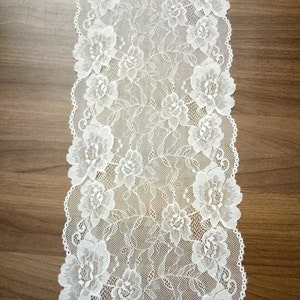 Ivory lace Table runner/White Lace Table Runner 9 inch wide Wedding Decor/ivory wedding/Lace Table Overlay