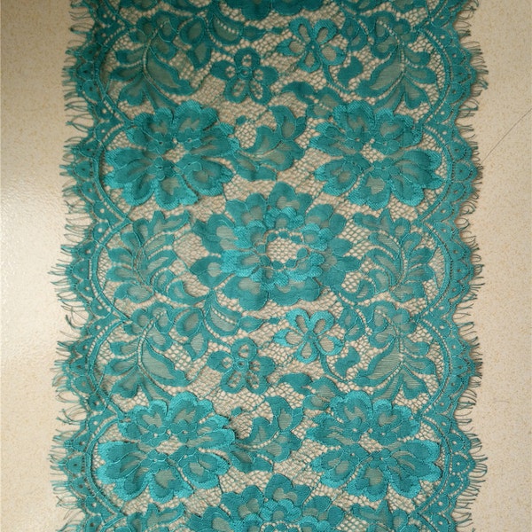 Teal Table Runner, Green Lace Table Runner, 10" wide, Wedding Decor, peacock weddings, Overlay, Teal Table Runner, wedding table runner