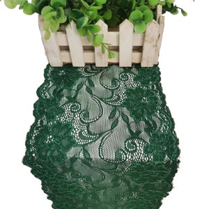 Groene kanten tafelloper/kerst tafelloper, 7&quot; breed, bos bruiloft, jagersgroen, kanten tafelloper jagersgroen bruiloft