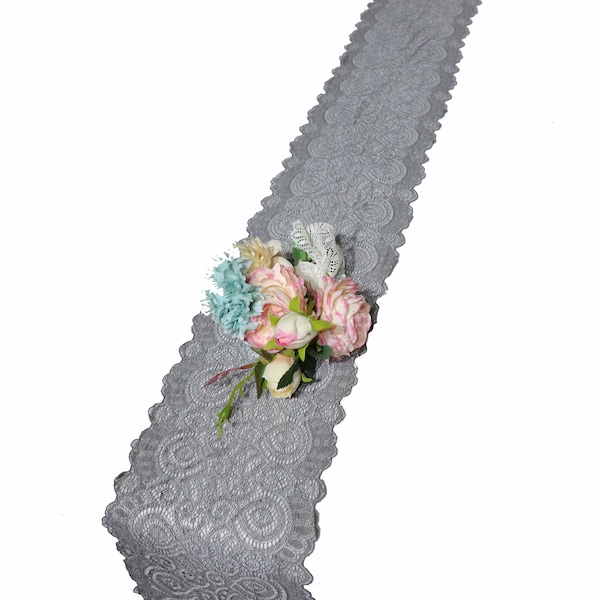 Gray table runner wedding, gray lace table runner, lace table runner, gray wedding, 7"/18cm wide, grey table runner, grey wedding, weddings