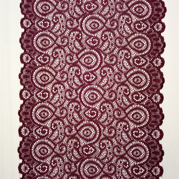 Wine red  Lace Table runner, 12" wide ,wedding table runner,  Wedding Decor, Overlay,Tabletop Decor,burgundy lace table runner, table runner