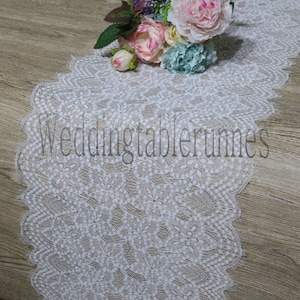 White table runner/ivory lace table runner/ Wedding Decor/ Rustic Weddings/ 11" wide 3ft to 30ft