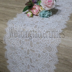 White table runner/ivory lace table runner/ Wedding Decor/ Rustic Weddings/ 11&quot; wide 3ft to 30ft