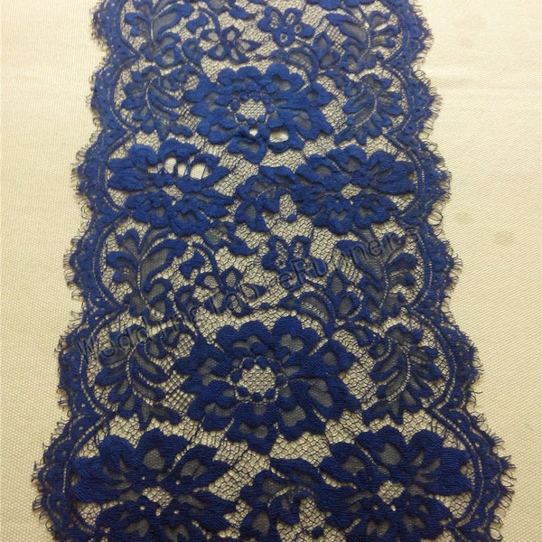 Navy blue  lace runner/wedding table runners/navy lace table runner/something blue, navy weddings, 10" wide